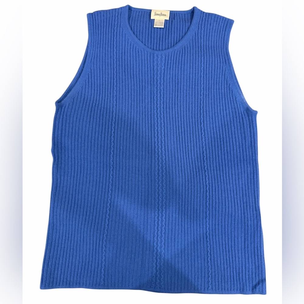 Neiman Marcus 100% Cashmere Ribbed Sleeveless Sweater Tank Blue
